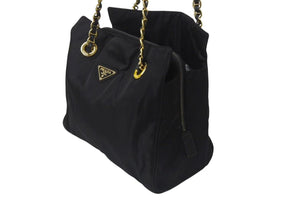 PRADA プラダ チェーンショルダーバッグ トートバッグ ハンドバッグ トライアングルロゴ B4394 ブラック ゴールド金具 美品 中古 4b000355 