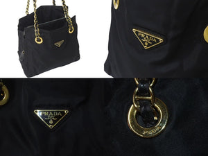 PRADA プラダ チェーンショルダーバッグ トートバッグ ハンドバッグ トライアングルロゴ B4394 ブラック ゴールド金具 美品 中古 4b000355 