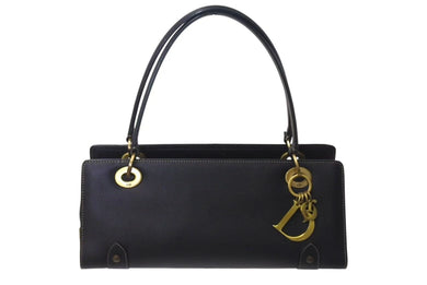 極美品 Christian Dior クリスチャンディオール カナージュ スモール ハンドバッグ ラムスキン ブラック ゴールド金具 中古 4b000356