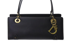 極美品 Christian Dior クリスチャンディオール カナージュ スモール ハンドバッグ ラムスキン ブラック ゴールド金具 中古 4b000356