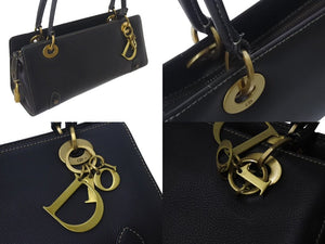 極美品 Christian Dior クリスチャンディオール カナージュ スモール ハンドバッグ ラムスキン ブラック ゴールド金具 中古 4b000356
