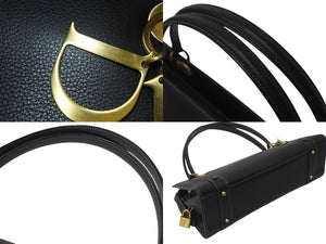 極美品 Christian Dior クリスチャンディオール カナージュ スモール ハンドバッグ ラムスキン ブラック ゴールド金具 中古 4b000356