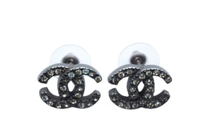 CHANEL シャネル ココマーク ピアス 重量約6.0g 00A刻印 メタル ラインストーン ブラック クリア 両耳用 美品 中古 4b000380