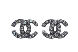 CHANEL シャネル ココマーク ピアス 重量約6.0g 00A刻印 メタル ラインストーン ブラック クリア 両耳用 美品 中古 4b000380