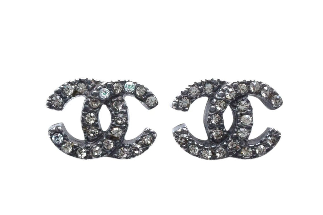 CHANEL シャネル ココマーク ピアス 重量約6.0g 00A刻印 メタル ラインストーン ブラック クリア 両耳用 美品 中古 4b000380