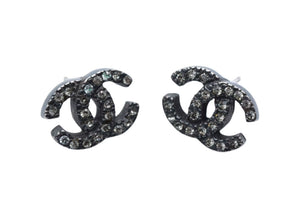 CHANEL シャネル ココマーク ピアス 重量約6.0g 00A刻印 メタル ラインストーン ブラック クリア 両耳用 美品 中古 4b000380