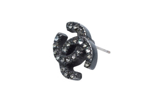 CHANEL シャネル ココマーク ピアス 重量約6.0g 00A刻印 メタル ラインストーン ブラック クリア 両耳用 美品 中古 4b000380
