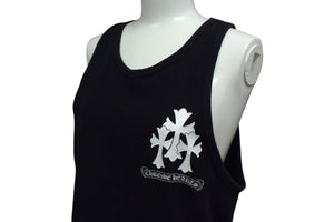 CHROME HEARTS クロムハーツ トリプルCHクロスプリント クルーネック タンクトップ ノースリーブカットソー ブラック サイズS 美品 中古 4b000406