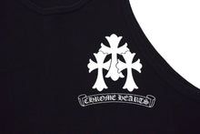 Load image into Gallery viewer, CHROME HEARTS クロムハーツ トリプルCHクロスプリント クルーネック タンクトップ ノースリーブカットソー ブラック サイズS 美品 中古 4b000406