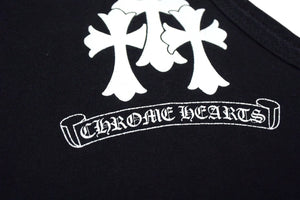 CHROME HEARTS クロムハーツ トリプルCHクロスプリント クルーネック タンクトップ ノースリーブカットソー ブラック サイズS 美品 中古 4b000406