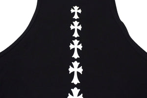 CHROME HEARTS クロムハーツ トリプルCHクロスプリント クルーネック タンクトップ ノースリーブカットソー ブラック サイズS 美品 中古 4b000406