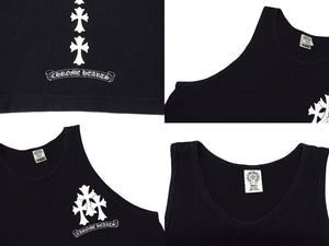 CHROME HEARTS クロムハーツ トリプルCHクロスプリント クルーネック タンクトップ ノースリーブカットソー ブラック サイズS 美品 中古 4b000406