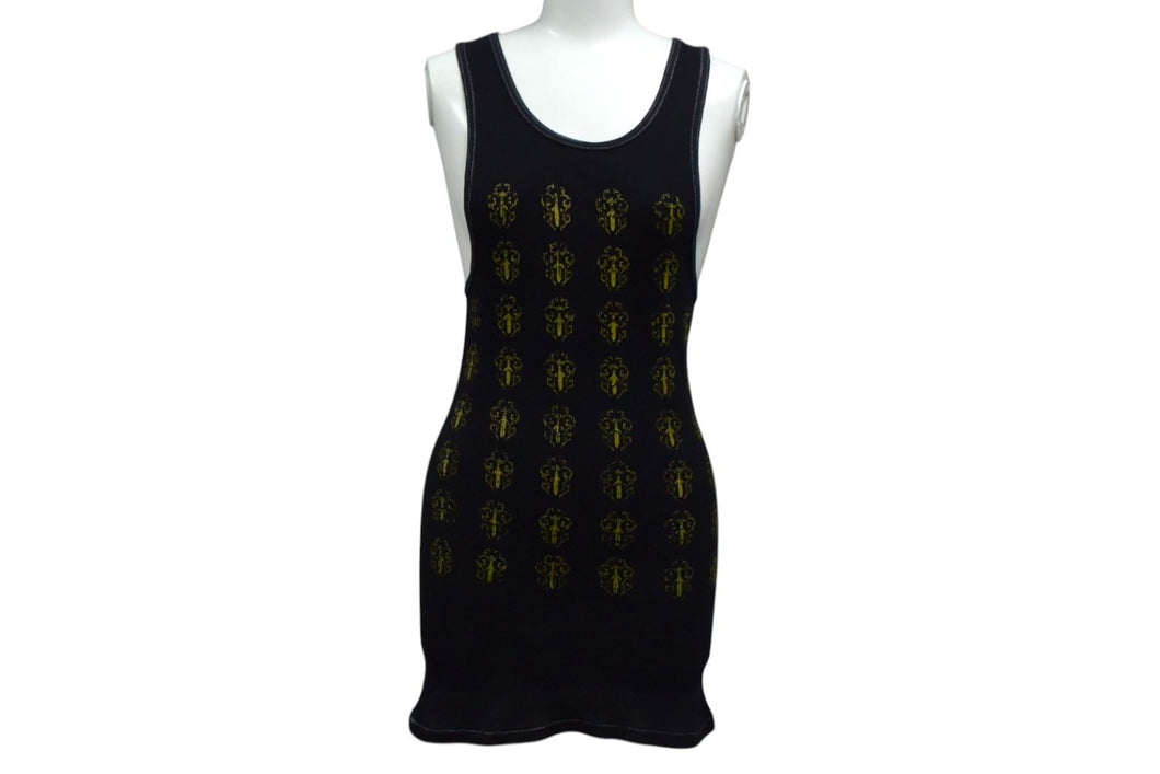 CHROME HEARTS クロムハーツ ヴァインダガープリントタンクトップ コットン ブラック イエローサイズL 美品 中古 4b000412 正規品