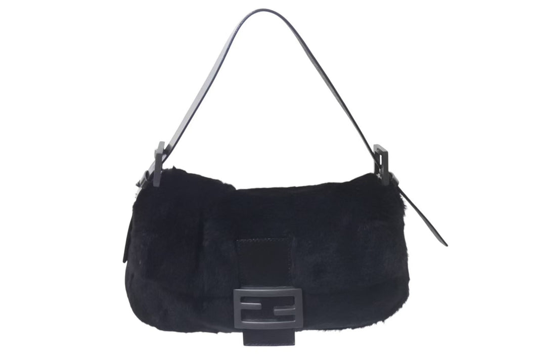 極美品 FENDI フェンディ マンマバケット ワンショルダーバッグ 26424 ファー レザー ブラック金具 中古 4b000421