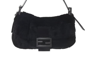 極美品 FENDI フェンディ マンマバケット ワンショルダーバッグ 26424 ファー レザー ブラック金具 中古 4b000421