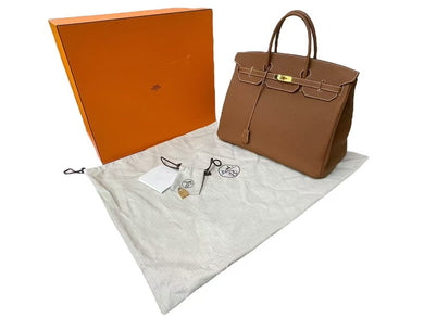 新品同様品 HERMES エルメス バーキン40 ゴールド トゴ 40cm W刻印 シルバー金具 ハンドバッグ 中古 4b000425
