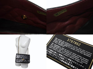 CHANEL シャネル マトラッセ25 Wフラップ Wチェーンショルダーバッグ 3番台 ラムスキン ココマーク ブラック 美品 中古 4b004328
