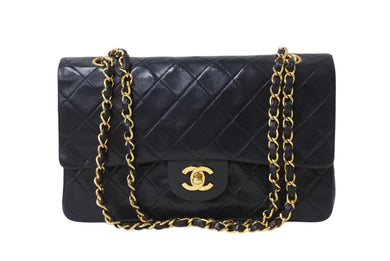 CHANEL シャネル マトラッセ25 Wフラップ Wチェーンショルダーバッグ 3番台 ラムスキン ココマーク ブラック 美品 中古 4b004328