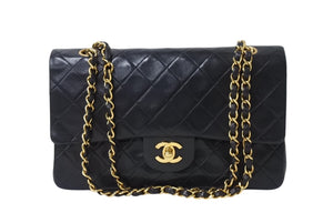 CHANEL シャネル マトラッセ25 Wフラップ Wチェーンショルダーバッグ 3番台 ラムスキン ココマーク ブラック 美品 中古 4b004328