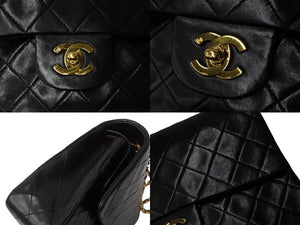CHANEL シャネル マトラッセ25 Wフラップ Wチェーンショルダーバッグ 3番台 ラムスキン ココマーク ブラック 美品 中古 4b004328