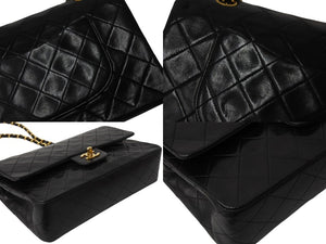 CHANEL シャネル マトラッセ25 Wフラップ Wチェーンショルダーバッグ 3番台 ラムスキン ココマーク ブラック 美品 中古 4b004328