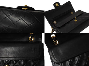 CHANEL シャネル マトラッセ25 Wフラップ Wチェーンショルダーバッグ 3番台 ラムスキン ココマーク ブラック 美品 中古 4b004328