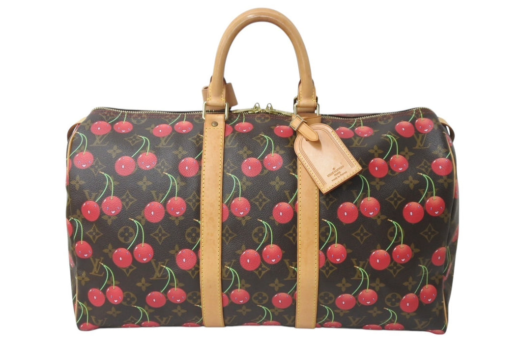 極美品 LOUIS VUITTON ルイヴィトン キーポル 45 モノグラムチェリー 村上隆 ボストンバッグ ハンドバッグ レッド M95011 中古 4b000448