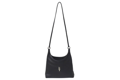 極美品 CHROME HEARTS クロムハーツ VIV ダガー ワンショルダーバッグ スクロールロゴ シルバー925 レザー ブラック 中古 4b000450
