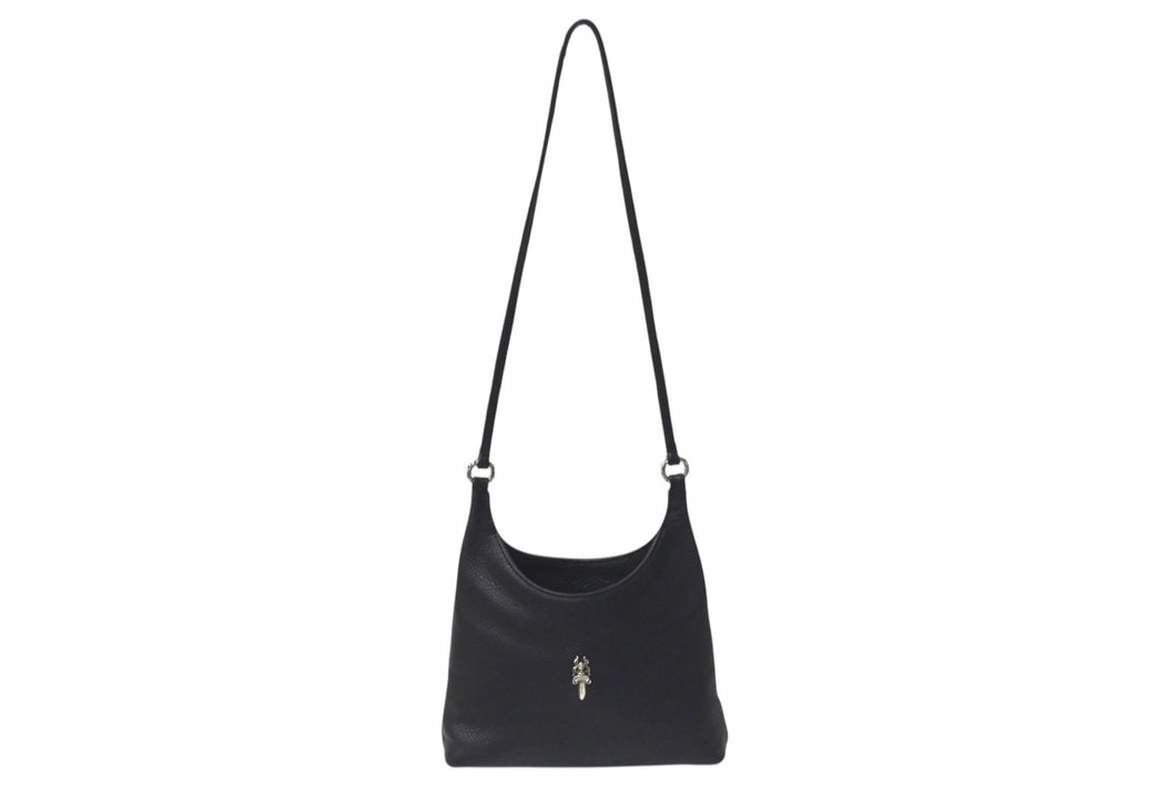 極美品 CHROME HEARTS クロムハーツ VIV ダガー ワンショルダーバッグ スクロールロゴ シルバー925 レザー ブラック 中古 4b000450