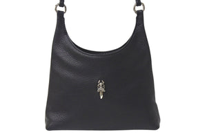 極美品 CHROME HEARTS クロムハーツ VIV ダガー ワンショルダーバッグ スクロールロゴ シルバー925 レザー ブラック 中古 4b000450