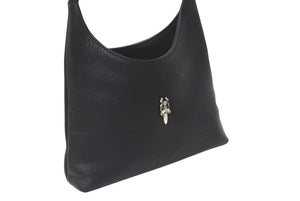 極美品 CHROME HEARTS クロムハーツ VIV ダガー ワンショルダーバッグ スクロールロゴ シルバー925 レザー ブラック 中古 4b000450