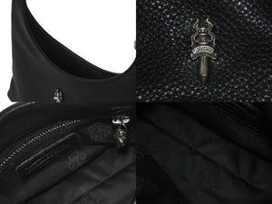 極美品 CHROME HEARTS クロムハーツ VIV ダガー ワンショルダーバッグ スクロールロゴ シルバー925 レザー ブラック 中古 4b000450