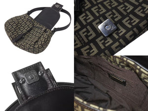 極美品 FENDI フェンディ ズッキーノ ミニ マンマバケット ハンドバッグ ベージュ ブラウン キャンバス レザー 8BR277 ロゴ シルバー金具 中古 4b000451