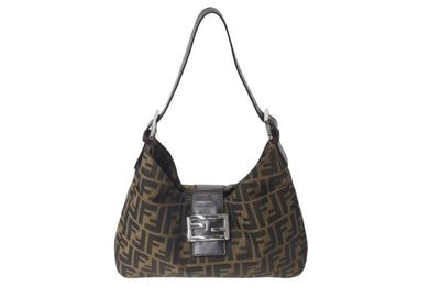 極美品 FENDI フェンディ マンマバケット ワンショルダーバッグ 265690 ズッカ柄 キャンバス レザー シルバー金具 中古 4b000452
