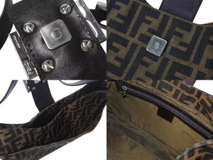 極美品 FENDI フェンディ マンマバケット ワンショルダーバッグ 265690 ズッカ柄 キャンバス レザー シルバー金具 中古 4b000452