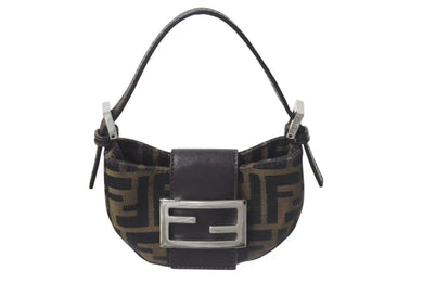 極美品 FENDI フェンディ マンマバケット ミニクロワッサン ハンドバッグ 26673 キャンバス レザー ブラウン ズッカ柄 中古 4b000460