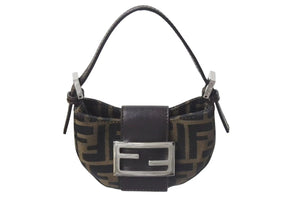 極美品 FENDI フェンディ マンマバケット ミニクロワッサン ハンドバッグ 26673 キャンバス レザー ブラウン ズッカ柄 中古 4b000460