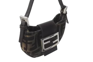極美品 FENDI フェンディ マンマバケット ミニクロワッサン ハンドバッグ 26673 キャンバス レザー ブラウン ズッカ柄 中古 4b000460