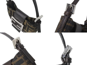極美品 FENDI フェンディ マンマバケット ミニクロワッサン ハンドバッグ 26673 キャンバス レザー ブラウン ズッカ柄 中古 4b000460