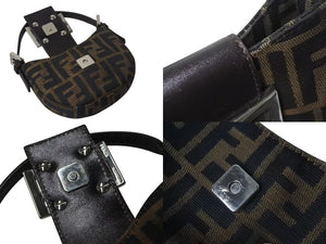 極美品 FENDI フェンディ マンマバケット ミニクロワッサン ハンドバッグ 26673 キャンバス レザー ブラウン ズッカ柄 中古 4b000460