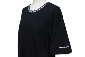 CHROME HEARTS クロムハーツ 半袖Ｔシャツ サイズM ブラック コットン ネックロゴ スクロールロゴ プリント 新型 美品 中古 4b000466
