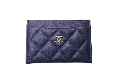 極美品 CHANEL シャネル カードケース 名刺入れ ココマーク 24番台 キャビアスキン ネイビー シルバー金具 中古 4b000469