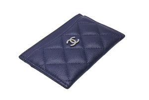 極美品 CHANEL シャネル カードケース 名刺入れ ココマーク 24番台 キャビアスキン ネイビー シルバー金具 中古 4b000469