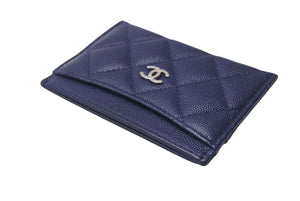 極美品 CHANEL シャネル カードケース 名刺入れ ココマーク 24番台 キャビアスキン ネイビー シルバー金具 中古 4b000469