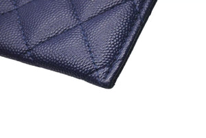 極美品 CHANEL シャネル カードケース 名刺入れ ココマーク 24番台 キャビアスキン ネイビー シルバー金具 中古 4b000469