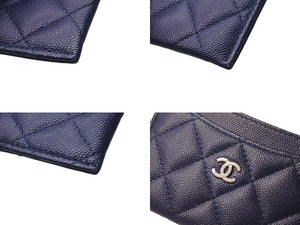 極美品 CHANEL シャネル カードケース 名刺入れ ココマーク 24番台 キャビアスキン ネイビー シルバー金具 中古 4b000469