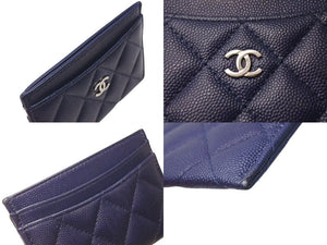 極美品 CHANEL シャネル カードケース 名刺入れ ココマーク 24番台 キャビアスキン ネイビー シルバー金具 中古 4b000469