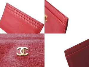 極美品 CHANEL シャネル ココマーク カードケース 7番台 2001年 ロゴ レザー レッド ゴールド金具 中古 4b000478