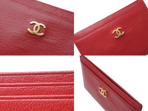 極美品 CHANEL シャネル ココマーク カードケース 7番台 2001年 ロゴ レザー レッド ゴールド金具 中古 4b000478