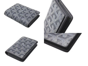 極美品 GOYARD ゴヤール マルゼルブ カードケース ヘリンボーン柄 グレー ゴヤールディンキャンバス カーフスキン 中古 4b000486